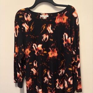 JM Collection Women's Top in Black and Orange Print